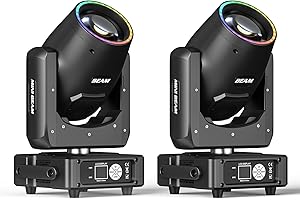 FIERYZEAL Mini 230W 7R Beam Moving Head Bühnenlicht mit RGB Leuchtring 13 Farben 14 Muster Party Lichter Scheinwerfern für Disco Club Live Show Bar Hochzeit Weihnachten Bühnentechnik-2Packs