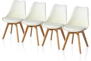 TUKAILAi 4PCS Cream Retro Style Dining Chairs with Solid Wood Legs and Padded Seat Lounge Chairs Kitchen Chairs Living Room Chairs