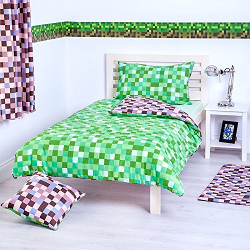 Green & Brown Pixels Design Bedding Cotbed Junior Duvet Cover Set with Pillowcase
