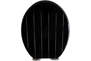 AQUALONA® Premium Tongue and Groove Soft Close Toilet Seat - Moulded Wood - Stainless Steel Slow Close Hinges - Wipe Clean - Contemporary Design - Durable (Black)
