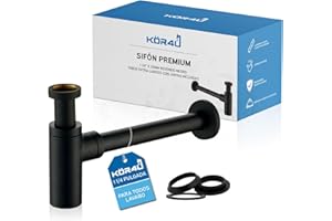 kör4u Sifón de diseño, 1 1/4 Pulgadas x 32 mm, Cierre de Olor para Fregadero, Tubos Extra Largos, Incluye Juntas, Negro Mate