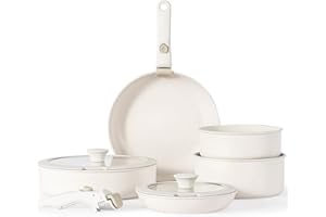 Florosa ensemble de casseroles poêles 9 pièces antiadhésive avec poignée amovible, ensemble de cuisinière en céramique avec couvercle, non toxique four sûr, idéal pour l'induction et le camping, blanc