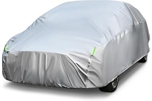 WAWOFUN Car Cover Waterproof, Breathable Car Covers with Green Reflective Strips All Weather Protection, Automobiles Hail Protector Full Exterior Indoor Outdoor Cover (Fit for Saloon Length 470 to 490cm)