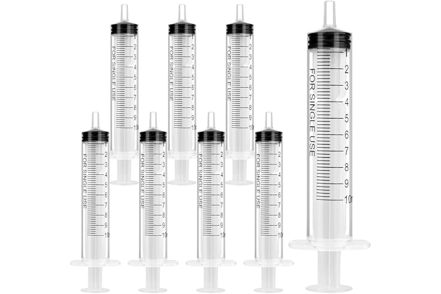 OFFCUP Plastic Syringes, 8pcs No Needle Syringe, 10ml Liquid Measuring Syringe with Luer Slip Tip for Refilling and Measuring Liquids, Scientific Labs Experiment, Feeding Pets (No Needle)