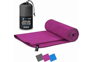 VOXLAY Microfibre towel - compact, ultra lightweight & quick dry - perfect for gym, camping towel, travel towel, 200x100cm, Bright Purple - beach towel, swimming, camping & hiking