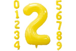 OUSUGA Globo Amarillo Número 2, 40 Pulgadas Número 0-9 Globos de Cumpleaños Globos de Fiesta Grandes de Papel de Aluminio Amarillo Limón para Aniversario Graduación Baby Shower Daisy Decoraciones de Fiesta