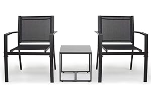 Mondeer Garden Furniture Set, 3 PCS Patio Bistro Set, 2 Seater Chairs and Coffee Table, for Balcony Garden Indoor Outdoor Patio Lounge, Black
