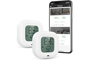 Brifit 2 Pezzi Termometro Igrometro Wireless Bluetooth, Sensore di Temperatura Umidità, Portata Wireless 35 m, Esportazione Dati, per IOS Android, Allarme, per Casa, Custodia per Chitarra, Serra