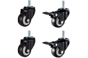 KDDFN Set of 4 Caster Wheels,Threaded Stem Casters,8mm/0.31in,Safety Brake,Replacement for Carts,Furniture,Workbench,Trolley(2 Brake + 2 no Brake)