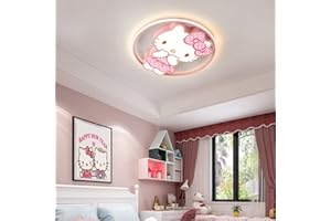 SAIVITT Deckenleuchte Rosa Hallo Kitty Cartoon LED Kinderzimmer Babyzimmer Dimmbar Deckenlampe mit Fernbedienung Runde Modern led Deckenbeleuchtung für Kreativ Mädchen Schlafzimmer Kinder Wandleuchte (Ø48cm)