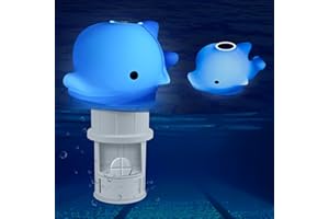 AHJ Flotteur Piscine Chlore Solaire, Dauphin de 24 cm avec lumière. Diffuseur de Chlore pour pastilles de 7,5 cm, Flotteur Piscine Chlore avec éclairage Nocturne Automatique pour Piscine et Jacuzzi.