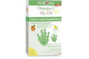 ‎NORSAN NORSAN Omega 3 ALGA JELLY 45 hochdosiert 45 Stück - Omega-3 vegan hochdosiert 220mg pro Kaugeleedrops - veganes Algenöl mit EPA & DHA - mit Tutti-Frutti-Geschmack