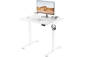 ERGOMAKER Electric Height Adjustable Standing Desk 80x60cm, Sit Stand Desk with Splicing Top for Home Office (White Frame + White Desktop)