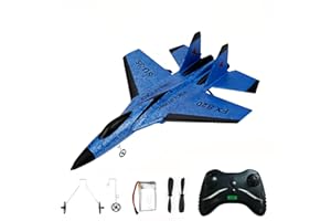 Voulliy RC Plane Remote Control Airplane 2CH 2.4G Remote Control Ready, EPP Foam RC Model Fighter Jet Aircraft for Beginner, Foam Airplane Toys,Easy for Adults and Kids (Blue/B)