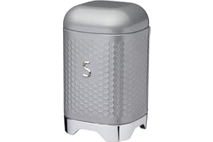 KITCHEN CRAFT LOVELLO KitchenCraft - Boîte à Sucre en INOX, Couvercle Refermable, Effet Relief, Collection, 11 x 19 cm - Gris Argent