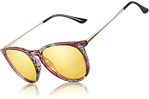 TJUTR Lunettes de Conduite de nuit Lunettes Polarisées Retro Rond Femme Homme UVA UVB-Protection