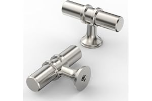 9BUILD Set med 10 möbelknappar i borstad nickel - handtag i zinklegering för skåp och kök - modell EU0044