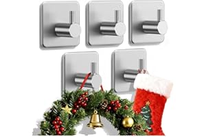 Auxmir 5 Pack Self Adhesive Hooks, Max 10kg Heavy Duty Sticky Hooks, Stainless Stick on Towel Hook, Nail Free Adhesive Hook for Kitchen, Bathroom, Cupboards, Office, Doors, Walls, Coats, Keys