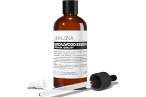Aceite Esencial Sándalo 100ML, MUNUSNA Aceites Esenciales Naturales Puros para Humidificador, Difusor, Masaje, Aceite de Madera de Sándalo para Estado de Ánimo Relajado, Sandalwood Oil