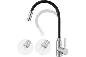 Auralum Robinet Cuisine Noir Flexible Avec 2 Modes de Pulvérisation, Mitigeur Cuisine Rotatif 360°, Robinet Evier Cuisine Avec Perlator Economiseur D'Eau