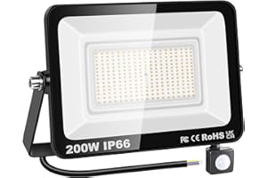 YOJZMA 200W Sensore di movimento Luce esterna, 20000LM LED Flood Luci esterne 4000K Luce diurna Bianco caldo Luci di sicurezza impermeabili IP67 per giardino, garage, cortile, Campo sportivo, patio
