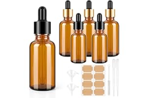 BELICOO 6PCS Glass Dropper Bottles, 30ml/50ml Pipette Dropper Bottle with Funnels Dropper Pipette Labels, Reusable Amber Glass Bottles for Perfume, Essential Oils, Aromatherapy Blends
