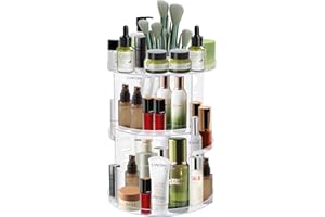 FHISKUNYU Rotating Makeup Organiser 360° Transparent - Cosmetic Storage for Lipsticks, Eyeshadow & Brushes - Stylish Storage Box for Desk, Bathroom, Bedroom or Comm