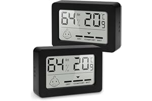 PITASHA Termómetro Higrómetro Digital de interior Mini, Medidor de Temperatura para Medición de Temperatura y Humedad del Casa Ambiente, con ℃/℉ seleccionable, indicador de confort (NEGRO - 2 PIEZAS)