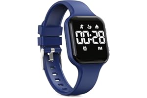 Focwony Digitale Kinderuhr, Schrittzähler, wasserdicht, Fitness-Tracker, Armbanduhr mit Schrittzähler, LED-Anzeige, Stoppuhr für Kinder, Jungen, Mädchen, Teenager (Dunkelblau)