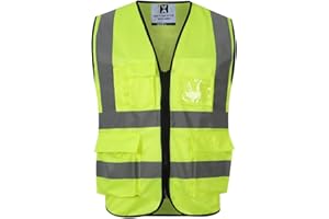 Gemx Hi Vis Vest Class 2 Zipper Front High Visibility Safety Vest Hi Viz Workwear Executive Security Waistcoat with Phone & ID Holder Pockets hi vis jackets vis reflective safety