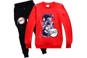 Yumenam Unisexe Demon Slayer Filles et Garçons Casual Survêtement Sweat et Pantalonx Ensemble Tanjirou Nezuko Imprimé Col Rond Pull Tops et Pants Sets Vêtements pour Enfants