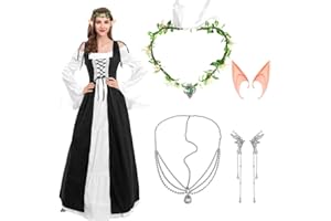 EZGETOP Średniowieczny kostium renesansowy, sukienka damska, gotycka, steampunk, vintage, sukienka na karnawał, kostium pirata, Cosplay strój z głową, łańcuszkiem, wianek kwiatowy, uszy elfów, na