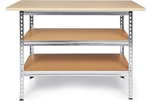 ‎ONDIS24 Ondis24 Werkbank Uwe 120cm Metallregal und Werktisch mit höhenverstellbaren Einlegeböden Packtisch verzinkt 92cm Arbeitshöhe mit Buchenarbeitsplatte (Melamin)