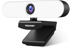 TECKNET 1080P Webcam with Microphone for PC, HD Streaming Webcam with 3-Level Brightness Ring Light, USB Webcam for Laptop/Mac/Video Conferencing/Calling/Live Streaming/Online Learning (Milk White)