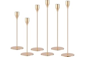 BUCOMTU 6 Pezzi Candelabro in metallo,Portaandele da tavolo,33/29/23cm, oro, adatto a cene a lume di candela, anniversario e feste di nozze per aggiungere un classico e romanticismo alla tua occasione