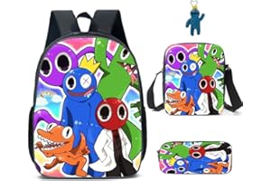 GDFENDU 3Pcs Anime Game Rainbow Backpack Set with Keychain,16in 3D Printed Friend Cartoon Lunch Bag High Capacity Schoolbag Boy And Girl Schoolbag.