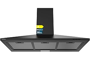 Cecotec Hotte Aspirante Pyramidale 90 cm Bolero Flux PM 904000 Black A. Finition Peinte Noire, Aspiration 382,5 m³/h, 3 Vitesses, Filtres à Charbon Inclus, Classe A, Moteur BLDC et Lumière LED