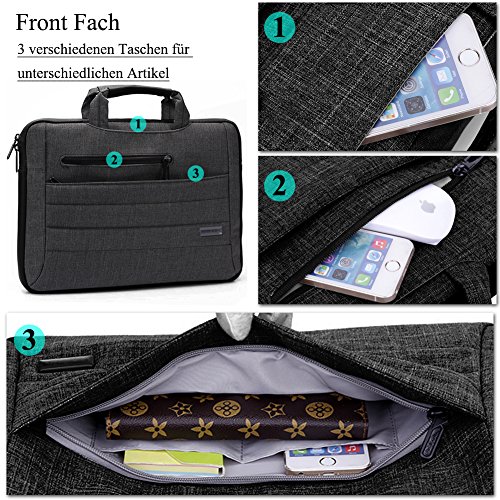 BRINCH 15,6 Zoll Multifunktional Laptop Schutzhülle Portable Umhängetasche Messenger Bag mit Schulterriemen und Griffe Aktentasche für 15 – 15,6 Zoll Laptop / Notebook / MacBook / Ultrabook / Chromebook / Tablet Computers /Apple / Acer / Asus / Dell / Fujitsu / Lenovo / HP / Samsung / Sony / Toshiba, Schwarz - 3