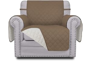Greatime Sofa Slipcover Reversible Chair Cover Water Resistant Couch Cover Furniture Protector with Elastic Straps for Pets Kids Children Dog Cat(Chair,Camel/Ivory)