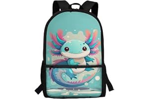 SCRAWLGOD Axolotl ryggsäck för barn ryggsäck gymnasieskola väskor för flickor bokväska
