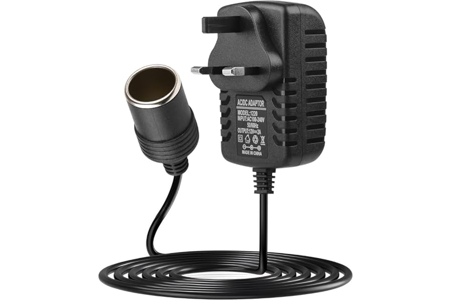 Car Power Inverters 240V to 12V Plug Adapter Socket 2A AC Mains to 12V DC Car Converter Socket UK Voltage Household Cigarette Lighter Adapter for Appliances MP3 Fan Dash Cam Maximum 24W