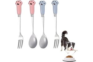 WPCSM 4Pcs Dog Food Scoop Set, Pet Little Food Spoon, Cat Food Fork Set, Dog Food Spoon, Dog Food Fork, Cat Spoon, Pet Food Scoop, Cutlery Forks, More suitable for puppies and kittens (Blue, Pink)