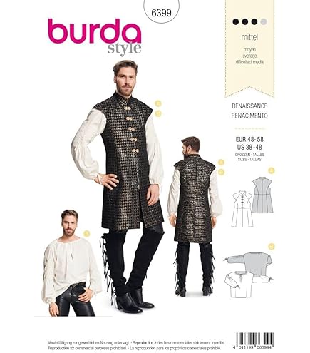 BURDA 7468 MIDDLE AGE DRESS COSTUME Sewing Pattern Sizes 10-28 Skill: EASY