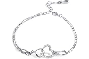 KISSPAT Anklets for Women, Classic Infinity Heart Anklet Sparkling Cubic Zirconia Inlaid Adjustable Anklet Jewelry, Girls for Mom Women Lady Gifts