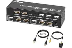 DGODRT HDMI KVM Switch 2 PC 2 Monitore, 4K@60Hz Dual Monitore KVM Switches mit Netzteil, HDMI 2.0 und HDCP 2.2, mit Button Switch and 2 USB Kabel