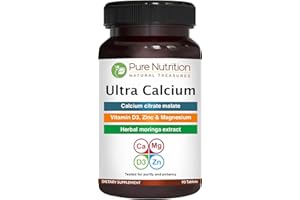 PURE NUTRITION NATURAL TREASURES Pure Nutrition Ultra Calcium Citrate Malate | 1000mg Highly absorbable Calcium Supplement with Citrate Malate, Vitamin D3, Zinc and Magnesium | Non-GMO | Gluten-Free | 90 Veg Tabs