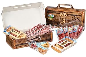 ‎PIKANTEN WURSTBARON® - Wurst Geschenk Koffer - mit 24 besondere Salami und Wurst Snacks - Brezen, Herzen, Sterne, Pikanten und vieles mehr - 790 g