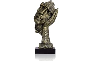LEPENDOR Abstract and Creative Desk Decorations The Thinker Statue, Hand & Face Statues and Sculptures for Home Living Room Decor - No Hear Golden