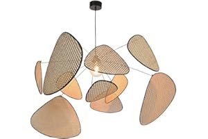 HvKvHvY Suspension Boho, lustre en rotin, 10 feuilles de ferme tissées à la main, luminaire suspendu rétro au plafond, lustre suspendu pour salon, chambre à coucher, salle à manger, cuisine