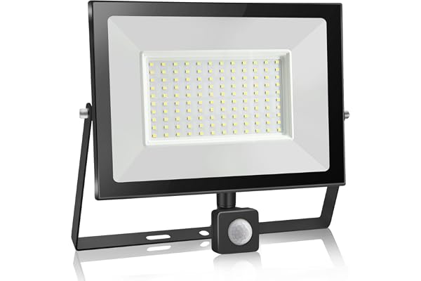bapro 100W Projecteur LED Détecteur de Mouvement, 10000LM Eclairage Exterieur Avec Détecteur, Super Lumineux Blanc Froid 6000K Lumière de Sécurité, IP65 Étanche Spot LED Lampe pour Jardin Patio Cour
